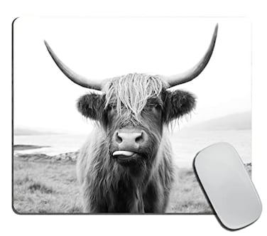 TSSOHU Black and White Mouse Pad Scottish Highland Cow on Isle of Mull Mouse Pad Mouse Mat Square Mouse Pad Non Slip Rubber Base MousePads for Office Laptop 95x79x012 Inch