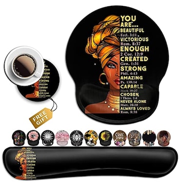 JVGFYNKL Black Mouse Pad with Stitched Edge NonSlip Rubber Base Office Accessories Desk Decor for Computers Mouse Pad and Keyboard Wrist Guard SetAfrican American Wall Art Black Woman Queen Pattern
