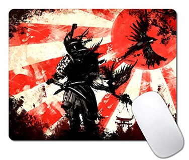BLUEBOOD Small Mouse Pad Japanese Samurai Mouse Pads for Laptop Personalized Portable Travel Mousepad for Wireless Mouse Retro Bushido Spirit