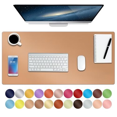 Boutilon Leather Desk Pad ProtectorNonSlip Mouse PadLaptop Desk PadOffice Mouse MatWaterproof Leather Desk BlotterDesk Writing Pad for Office and Home MOrange Pink30x14