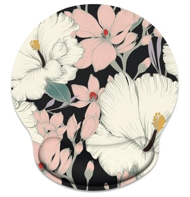 Britimes Ergonomic Mouse Pad with Wrist Support Floral Leaf Retro NonSlip Rubber Base Mousepad for Home Office Gaming Working Computers Laptop Easy Typing Pain Relief