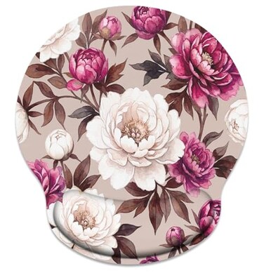 Britimes Ergonomic Mouse Pad with Wrist Support Peony Flower NonSlip Rubber Base Mousepad for Home Office Gaming Working Computers Laptop Easy Typing Pain Relief