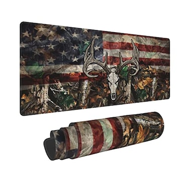 Gianlaima Camo Camouflage American Flag Skull Deer Mouse Pad XL Extended Desk Mat Non Slip Rubber Base Stitched Edge Gaming Pc Desktop Large Mice Pad315 x 118 Inch