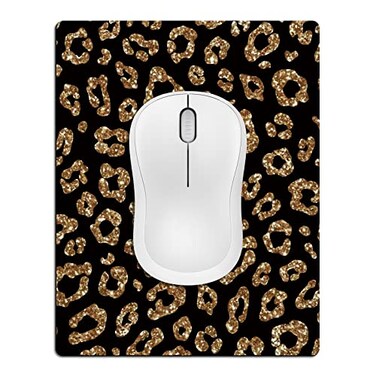 Cyanbone Small Mouse Pad Cute Mini Mouse Pads for Wireless Mouse and Laptop Travel Mousepads with Designs Gold Glitter Leopard Portable Mousepad 55 x 7 Inch Kawaii Desk Decor for Women