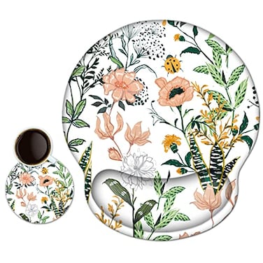 DINKY Ergonomic Mouse Pads Cute Mouse Pad with Wrist Rest Support Gel NonSlip PU Base Mouse Mat with Memory Foam for Home Office and Gaming Easy Typing Pain Relief Beautiful Floral