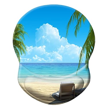 COUKASO Ergonomic Mouse Pad with Support Comfortable Wrist Rest NonSlip PU Base for Home Office Studying Gaming Beach Seaside