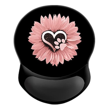 COUKASO Ergonomic Mouse Pad with Support Comfortable Wrist Rest NonSlip PU Base for Home Office Studying Gaming Pink Heart Flowers
