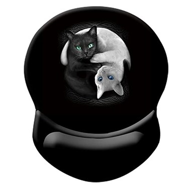 COUKASO Ergonomic Wrist Support Mouse Pad Comfortable Computer Mouse Pad with NonSlip PU Base for Home Office Working Gaming Black White Cats
