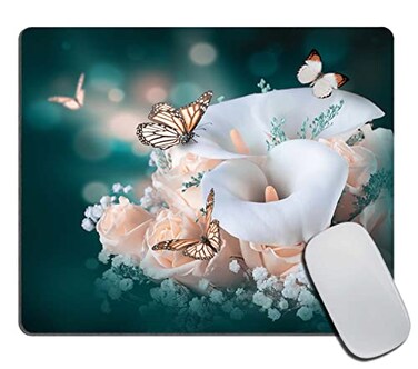 TSSOHU Flower Butterfly Mouse Pad Calla Lily Pink Rose Customized PremiumTextured Mouse MatWashable Mousepads NonSlip Rubber Base Small Mousepad 9579012 inches