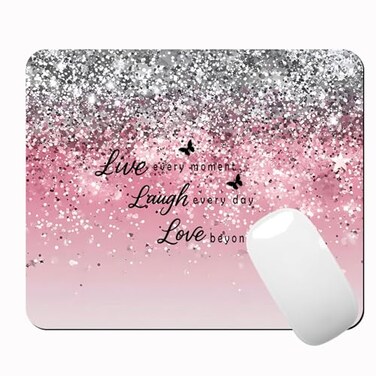 CICPLKSE Glitter Mouse Pad Pink Sparkle Quote Live Love Laugh Customized Rectangle NonSlip Rubber Mouse Pads Gaming Mouse Pad