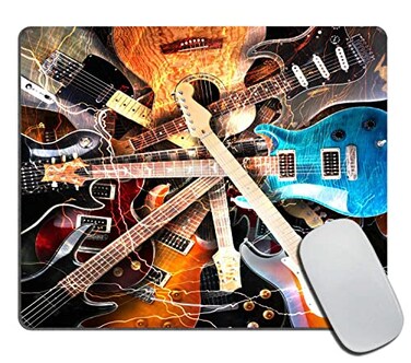 TSSOHU Guitar Surrounded with The Lightnings Mouse Pad for Office ComputersLaptop with Designs Printed NonSlip Rubber Base Mousepad Gaming Mouse Pads95x79x012 Inch