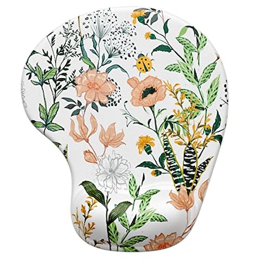 Hsurbtra Ergonomic Mouse Pad with Wrist Rest Support Gel Mouse Pads with NonSlip PU Base Pain Relief Memory Foam Computer Mat Cute Office Supplies Desk Decro Accessories Orange Flowers
