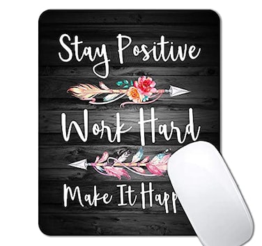 IMAYONDIA Rustic Black Wood Grain Mouse Pad Black and White Quote Mouse Pad Office Decor Mousepad Inspirational Quotes for Women Stay Positive Work Hard and Make It Happen 95 x 79 Inch