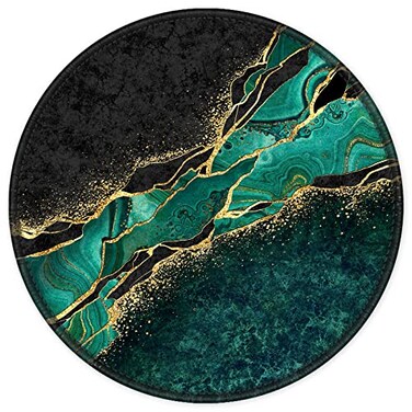 ITNRSIIET Round Mouse Pad with Stitched Edge PremiumTextured Waterproof NonSlip Rubber Base Desktop Protection Mat Diameter 87 inches Green Marble Gold