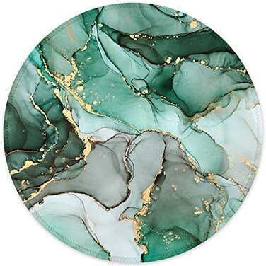 ITNRSIIET Round Mouse Pad with Stitched Edge PremiumTextured Waterproof NonSlip Rubber Base Desktop Protection Mat Diameter 87 inches Green Marble Texture