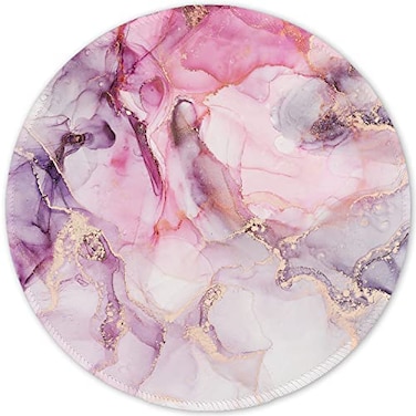 ITNRSIIET Round Mouse Pad with Stitched Edge PremiumTextured Waterproof NonSlip Rubber Base Desktop Protection Mat Diameter 87 inches Pink Abstract Marble
