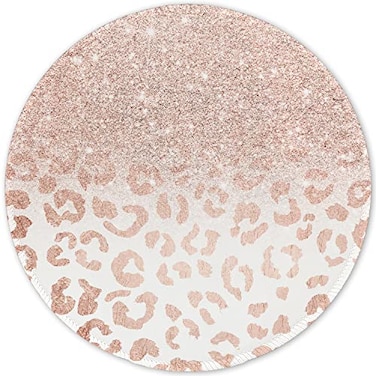 ITNRSIIET Round Mouse Pad with Stitched Edge PremiumTextured Waterproof NonSlip Rubber Base Desktop Protection Mat Diameter 87 inches Rose Gold Leopard Print