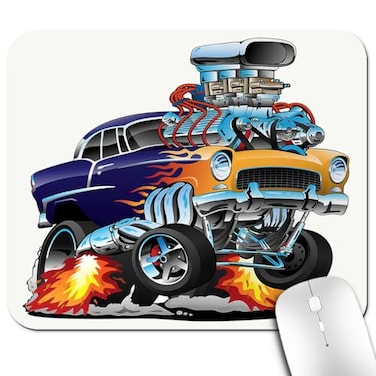 knseva Race Car Mouse Pad Illustration of a Single Classic Hot Rod Muscle Car with and a Big Engine Mouse Pads