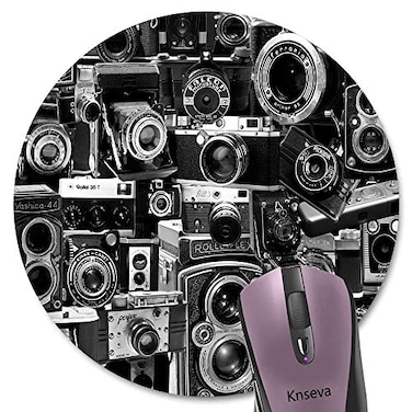 knseva Knseva Retro Cool Camera Collection Design Round Mouse Pad Vintage Camera Montage Circular Mouse Pads for Computers Laptop