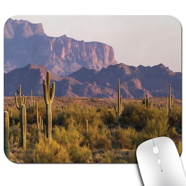 knseva Saguaro Mouse Pad Arizona Desert Landscape with Cactus Mountain in Spring Evening Wilderness Picture Mouse Pads