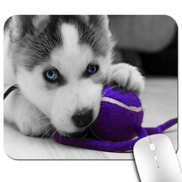 knseva Siberian Husky Pup Playing with Purple Blue Ball Mouse Pad Cute Large Mouse Pads Custom