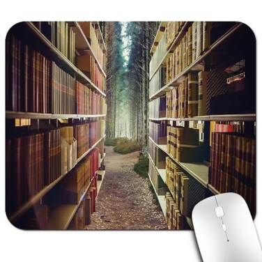 knseva Vintage Bookshelf Mouse Pad Digital Illustration of Abstract Design Library in Forest Academic Themed Mouse Pads