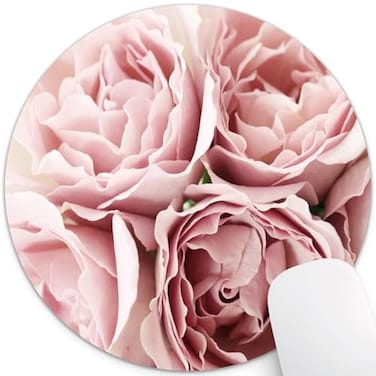 knseva Vintage Pink Roses Rugosa Flower Personality Design Round Mouse Pad Retro Floral Circular Mouse Pads Custom