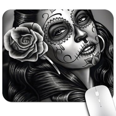 knseva Vintage Sugar Skull Girl Image Rectangle Gaming Mouse Pad Custom Retro Black Grey White Large Mouse Pads