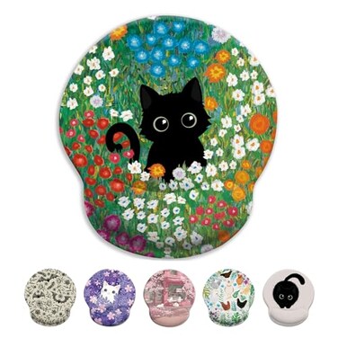 LIMKRIAN Black Cat Mouse Pad Ergonomic Mouse Pad with Wrist Rest Gaming Mouse Pad Wrist Support with NonSlip Pain Relief PU Base Funny Mouse Pads for Desk Work Cute Office Desk Accessories Decor