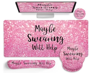 LIMKRIAN Pink Mouse Pad Set Ergonomic Mouse Pad with Wrist Rest Keyboard Wrist Support Large Desk Matt for Desktop Gaming Mousepad Cup Coaster Set Cute Pink Office Desk Accessories Decor Supplies