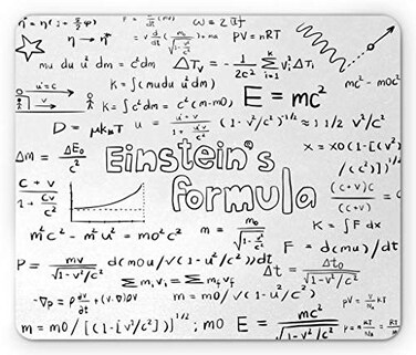 Lunarable Science Mouse Pad Geek Nerd Culture Handwriting Style Physics Mathematics Formula Educational Rectangle NonSlip Rubber Mousepad Standard Size White Pale Black