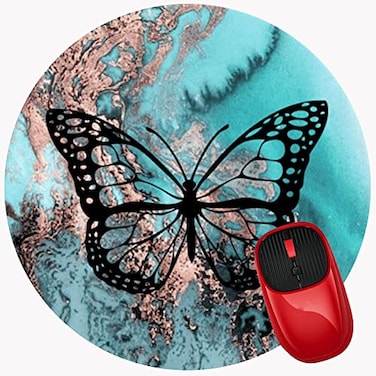 SUFPMP Mouse Pad Black Butterfly Teal Rose Gold Marble PremiumTextured Mouse Mat with NonSlip Rubber Base Cute Round Mousepad for Laptop Computer Office Desk Accessories79 inch