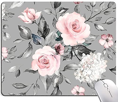 KUOSGM Mouse Pad Gray Pink Roses Floral Flower Leaves Mouse Pad Rectangle Custom Designs Waterproof AntiSlip Rubber Mousepad Office Accessories Desk Decor Wireless Mouse Pads for Computers Laptop