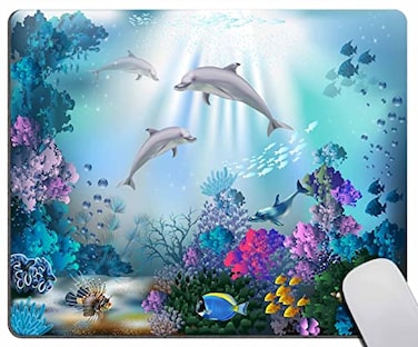 Solekla Mouse Pad NonSlip Rubber Base Mouse Pads for Wireless MouseDolphin Sea World Underwater Mouse pad Blue Ocean Tropical Fish Mousepad Underwater Sea Computer Mouse Pads for Desk 79 x 95 in