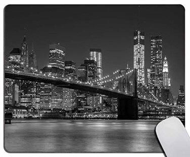 Solekla Mouse PadBrooklyn Bridge New York Cityscape Manhattan Skyline Night Mouse Pad Mouse Mat Square Mouse Pad NonSlip Rubber Base MousePads for Office Laptop 95x79x012 Inch