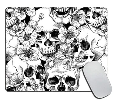 TSSOHU Mouse PadSugar Skull Floral Black White Mouse Pad Mouse Mat Square Mouse Pad NonSlip Rubber Base MousePads for Office Laptop 95x79x012 Inch