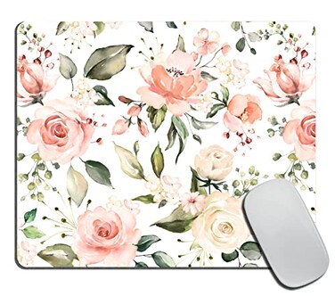 TSSOHU Pink and Green Flowers Mouse Pad Mouse Mat Desk Accessories Floral Roses Home Office Rectangle Flowers Mousepad 95x79x012 Inch