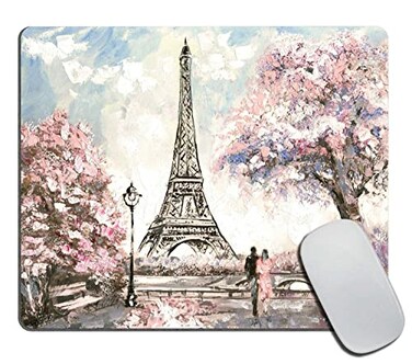 TSSOHU Rectangle Mouse Pad Paris Eiffel Tower Romantic Lover Pink Flower PremiumTextured Custom Mouse Mat DesignWashable Mousepads NonSlip Rubber Base Computer Mousepad for Wireless Mouse