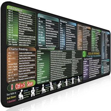 secret corner Mouse Pad with Excel Cheat Sheet Desk Pad Large Waterproof NonSlip Desk Mat with Printed Keyboard Shortcuts for Work Study Computer or Gaming315x118 in