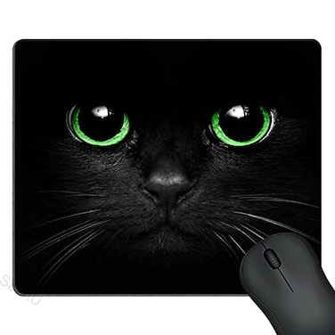 SSOIU Black Cat Mouse Pad Green Eyes Cat Black Background Design Mousepad Non Slip Rubber Gaming Mouse Pad Rectangle Mouse Pads for Computers Laptop 95 X 79 Inch 240mmX200mmX3mm