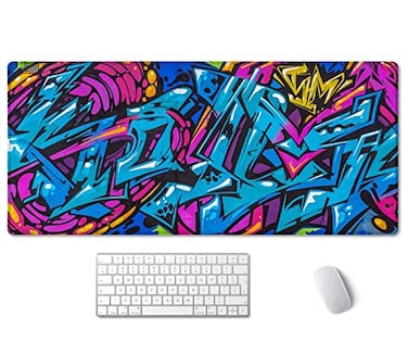 SSOIU Extended Gaming Mouse Pad NonSlip WaterResistant Rubber Base Computer Keyboard Mouse Mat 355 x 157inch XXLarge Desk Mat Ideal Partner for Work Game Beautiful Street Art Graffiti