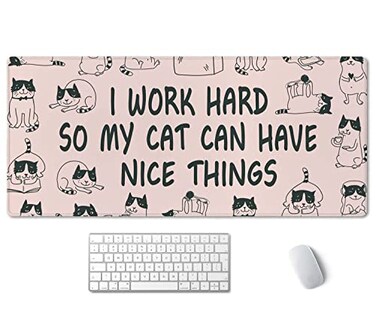 SSOIU Funny Cats Quote Extended Gaming Mouse Pad 355x157 in Large NonSlip Rubber Base Mousepad with Stitched Edges Waterproof Keyboard Mouse Mat Desk Pad for Work Game Office Home