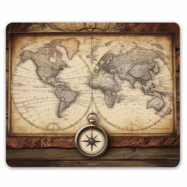 SSOIU Gaming Mouse Pad Custom Design Vintage World Map Gold Compass on The Old Wood NonSlip Thick Rubber Large Mousepad Mat