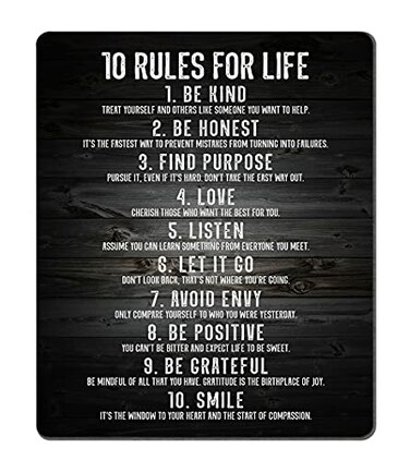 SSOIU Gaming Mouse Pad Custom10 Rules for Life Motivational Sign Inspirational Quote Mouse Pad Motivational Quotes Mousepads 95 X 79 Inch 240mmX200mmX3mm
