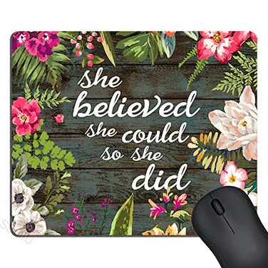 SSOIU Gaming Mouse Pad She Believed She Could So She Did Inspirational Quotes Vintage Floral Rustic Wood Motivational Quote Mouse Pads for Computers