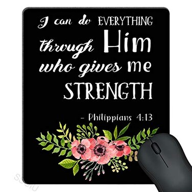 SSOIU Mouse Pad Pink Watercolor Flowers Art Bible Verse Scripture Quotes Philippians I Can Do Everything Through Him Who Gives Me Strength