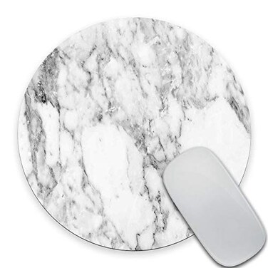 SSOIU White Marble Round Mouse Pad Cute Mat Grey Circular Mouse Pads 787X787 Inch 200mmX200mmX3mm