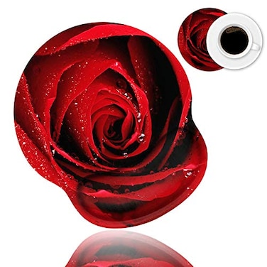 stmedazm Ergonomic Mouse Pad Wrist Support and Coffee Coaster Cute Wrist Rest Pad with NonSlip PU Base for Home Office Working Studying Easy Typing Pain Relief Red Rose