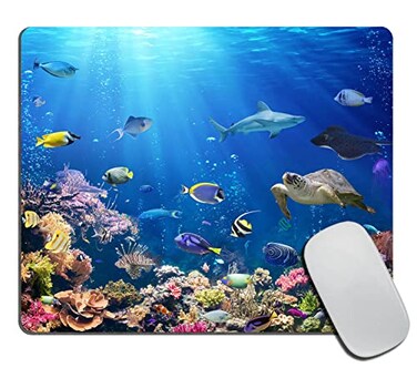 TSSOHU Underwater Scene with Coral Reef and Tropical Fish Mouse Pad for Office ComputersLaptop with Designs Printed NonSlip Rubber Base Mousepad Gaming Mouse Pads95x79x012 Inch