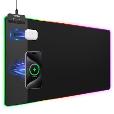 ExtreLife Wireless Charging Mouse Pad 15W RGB Gaming Mouse Pad with Wireless Charger for iPhoneAirpods 315x157 XXL Large Desk Mat 13 Light Modes Magnetic Charging Waterproof Desk Pad for Gamer Black